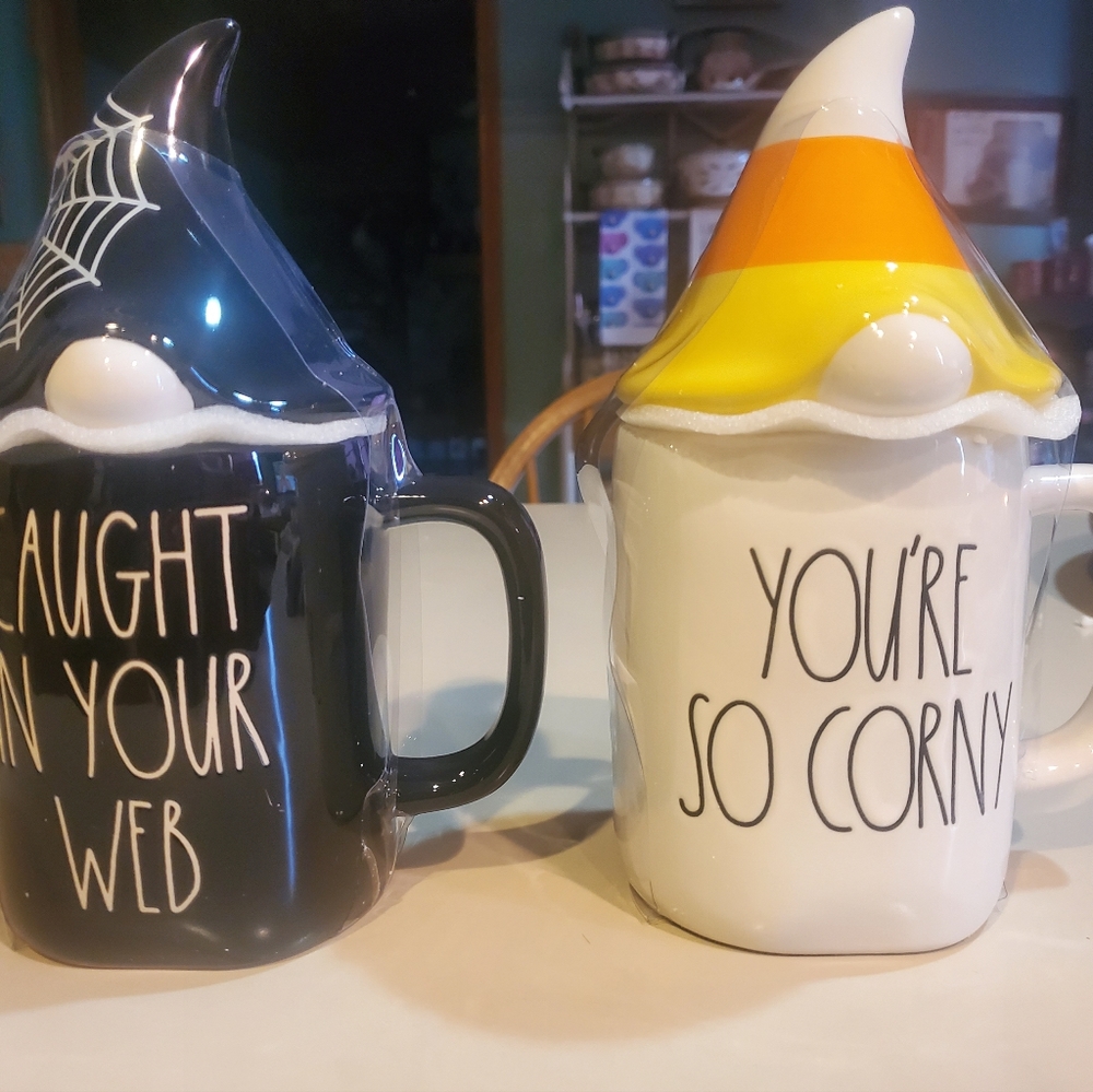 Lot 2 Rae Dunn Halloween Gnome You're So Corny & Caught In Your Web Mugs New